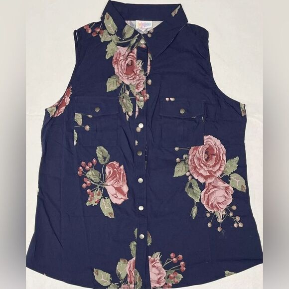 NWT LulaRoe Plus Size Snap Tank “Roxanne” Blue Floral Print Vest - Size 3XL - Picture 2 of 4